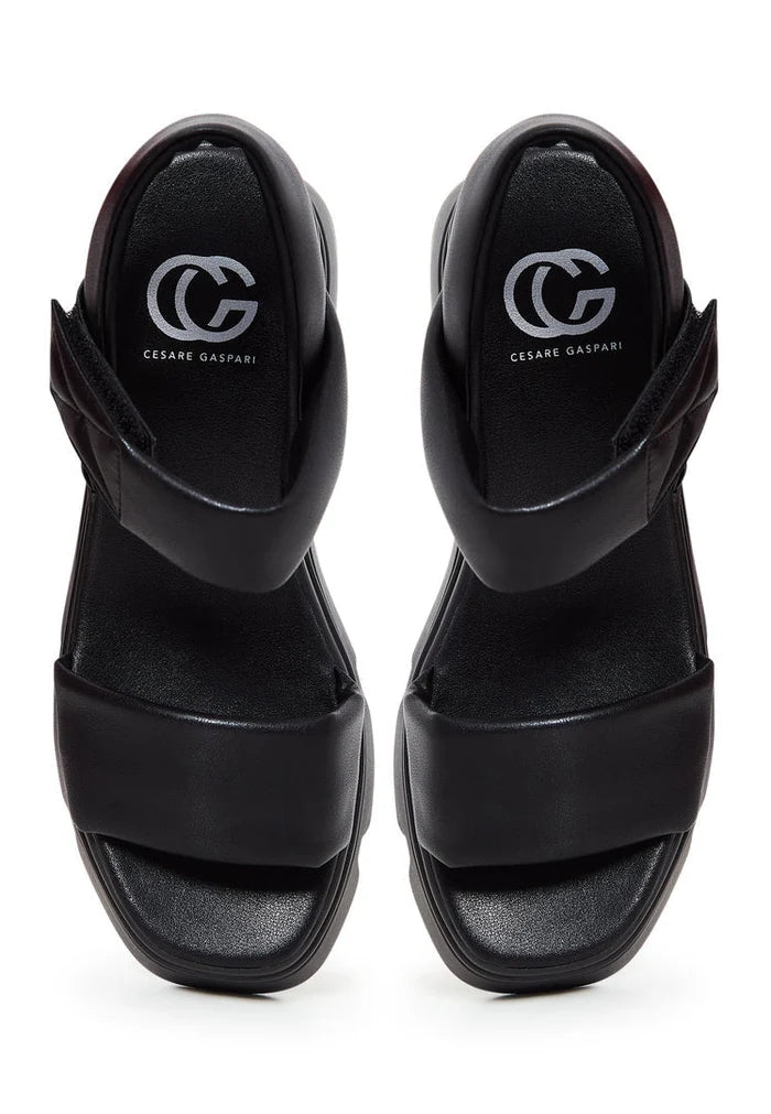 A trendy pair of urban leather platform sandals perfect for city adventures.