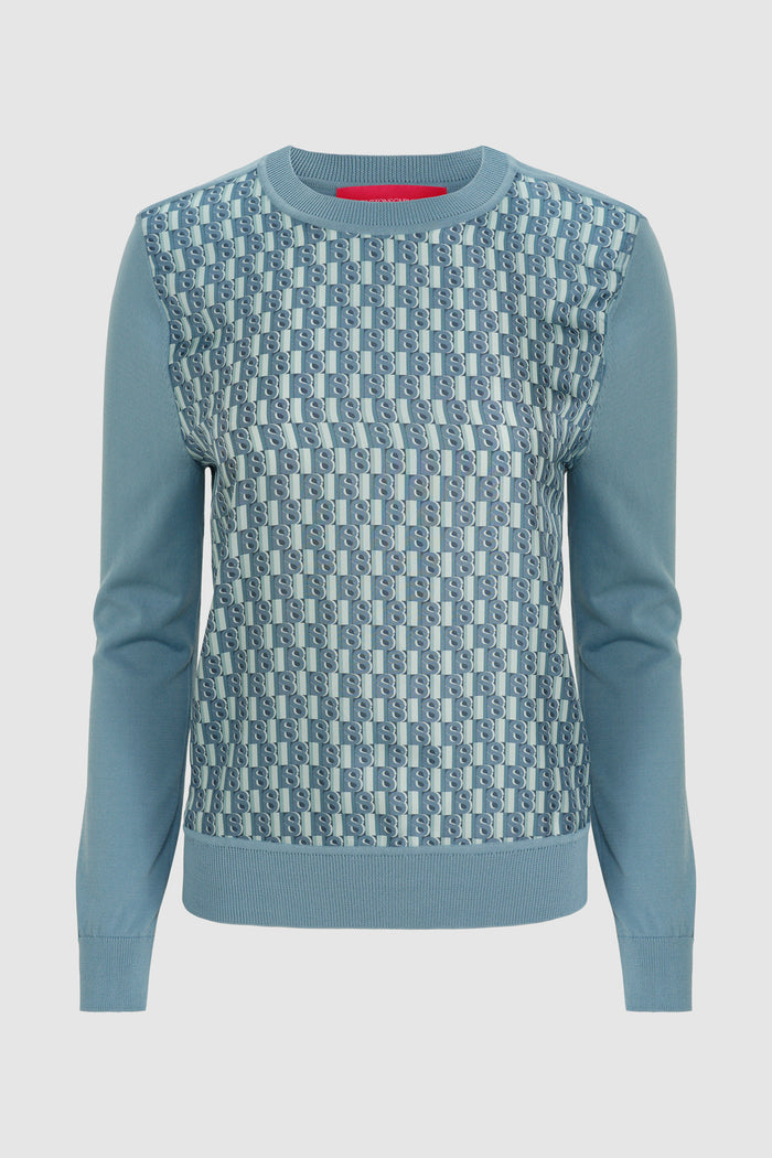 leena monogram sweatshirt in blue by buttonscarves