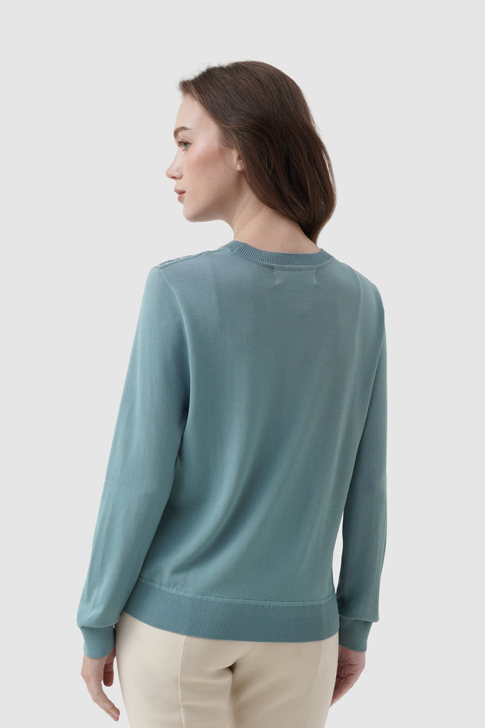 leena monogram sweatshirt in blue by buttonscarves back view
