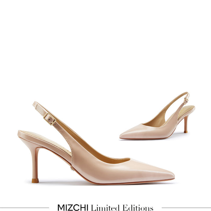 Lena 75 - beige polished leather slingback