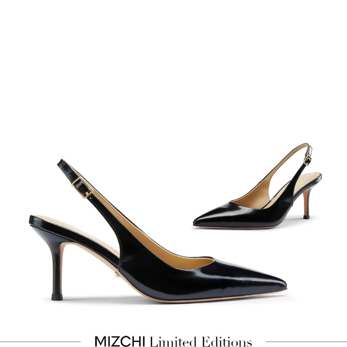 Lena 75 - black polished leather slingback