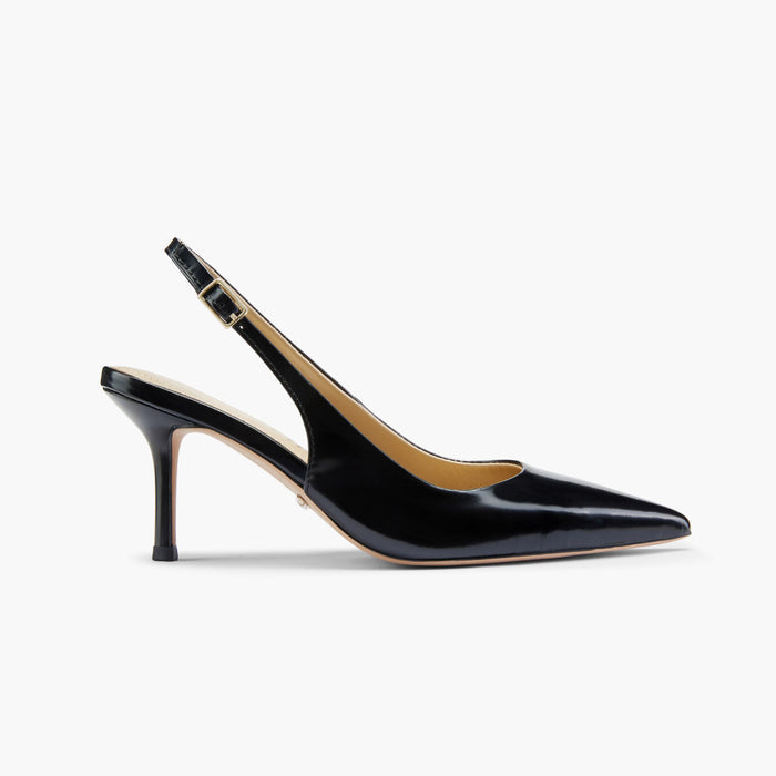 Lena 75 - black polished leather slingback