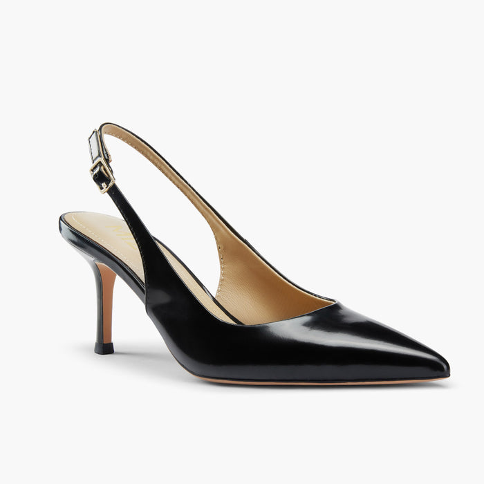 Lena 75 - black polished leather slingback
