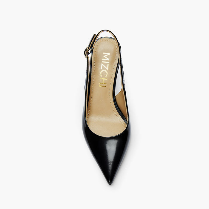 Lena 75 - black polished leather slingback