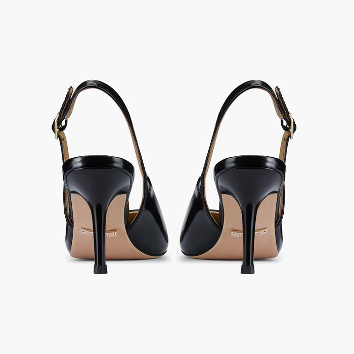 Lena 75 - black polished leather slingback