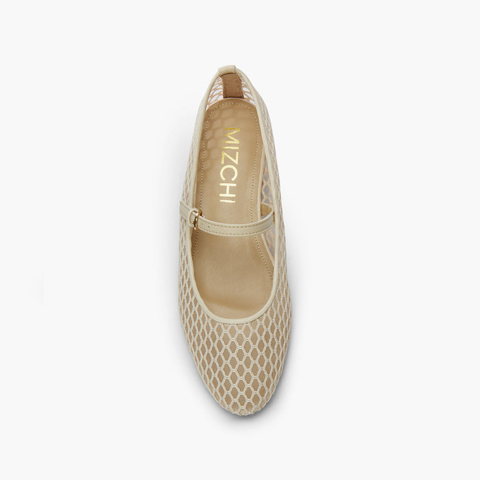 Lola - Beige Mesh Mary Jane Flats