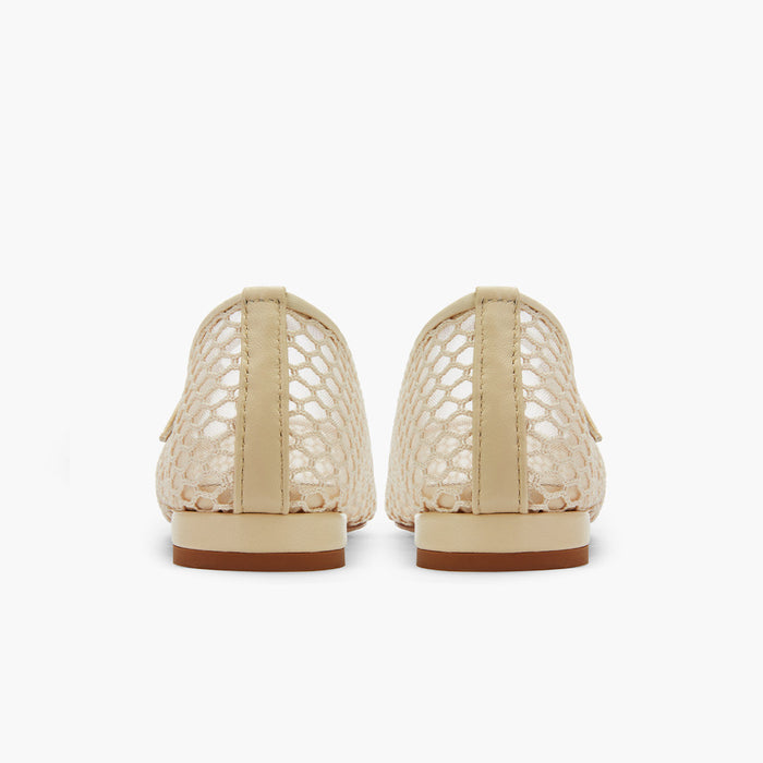 Lola - Beige Mesh Mary Jane Flats