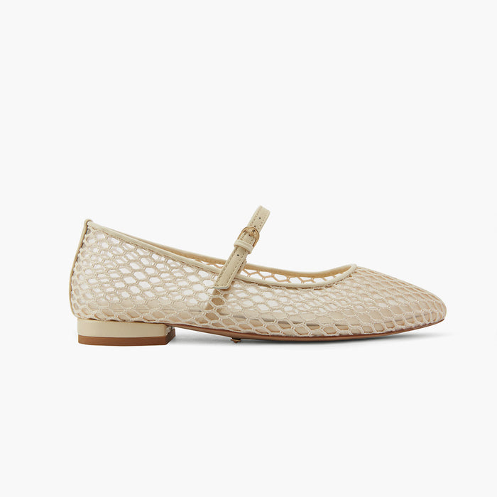 Lola - Beige Mesh Mary Jane Flats