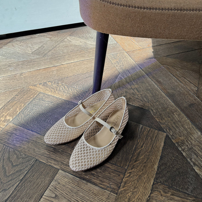Lola - Beige Mesh Mary Jane Flats