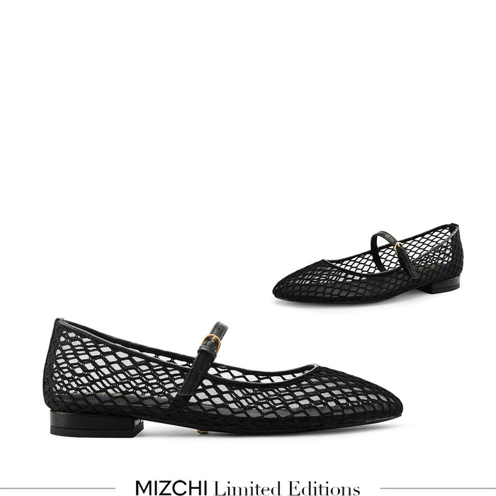 Lola - Black Mesh Mary Jane Flats