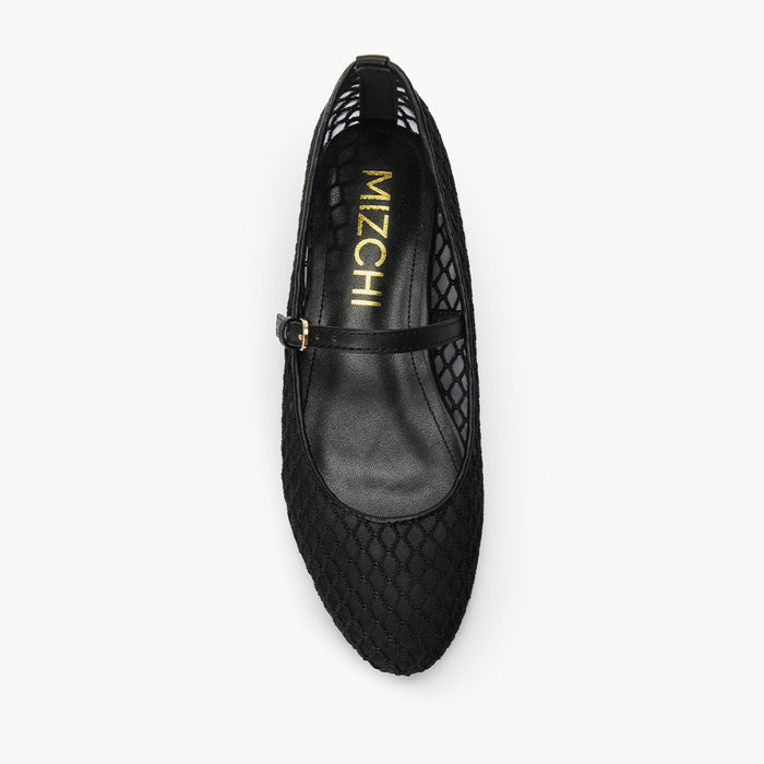 Lola - Black Mesh Mary Jane Flats