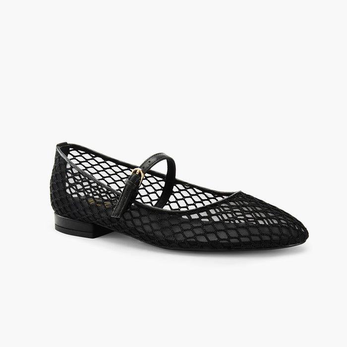 Lola - Black Mesh Mary Jane Flats