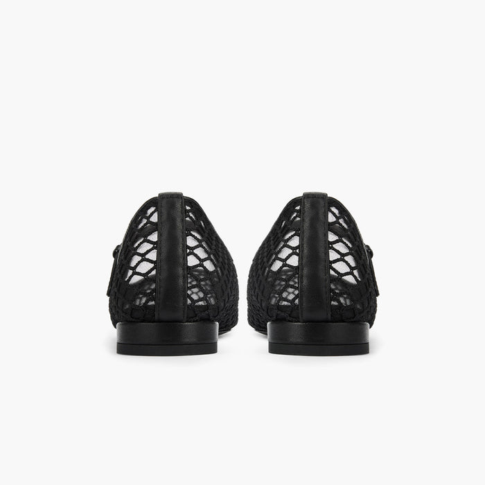 Lola - Black Mesh Mary Jane Flats