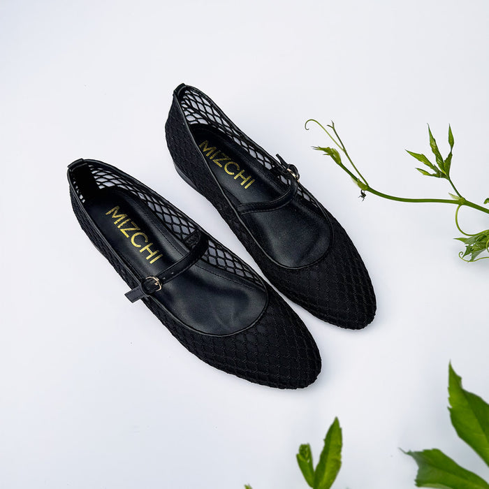 Lola - Black Mesh Mary Jane Flats