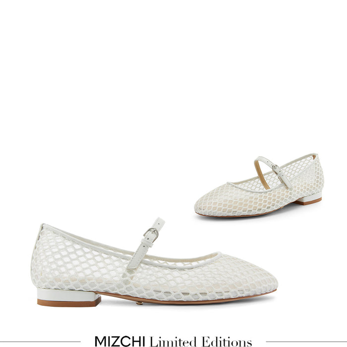 *Lola - White Mesh Mary Jane Flats