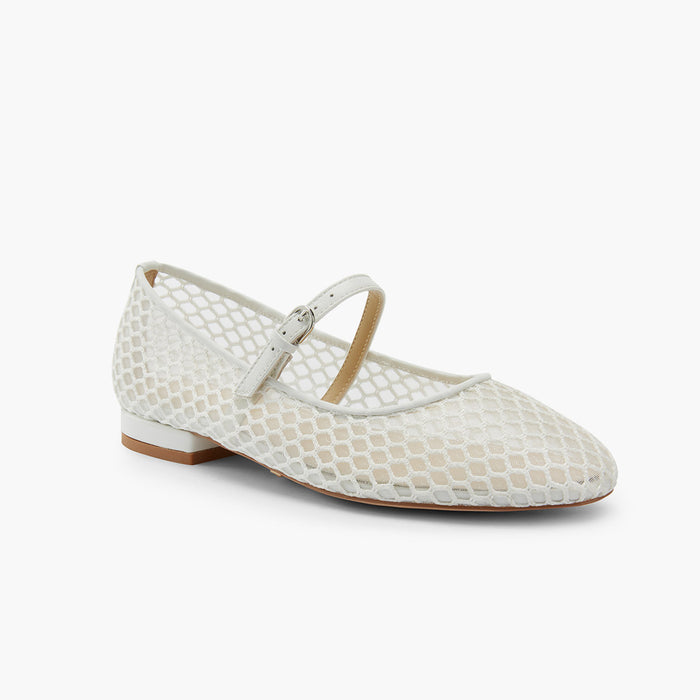 *Lola - White Mesh Mary Jane Flats