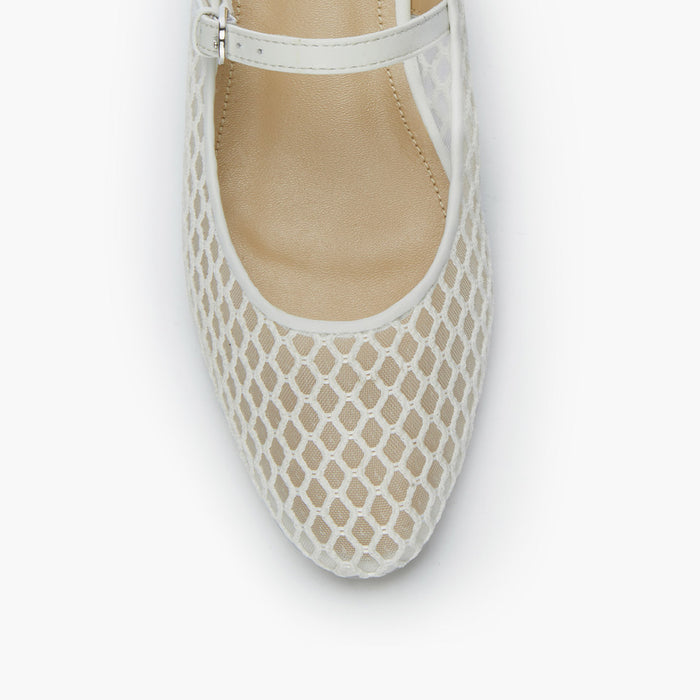 *Lola - White Mesh Mary Jane Flats