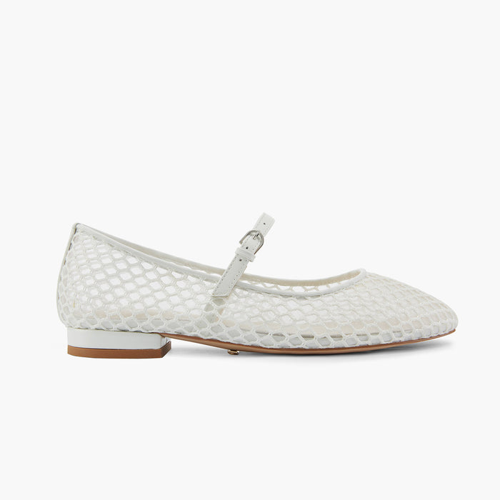 *Lola - White Mesh Mary Jane Flats