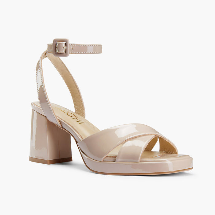 LUIZA PATENT - beige platform sandals