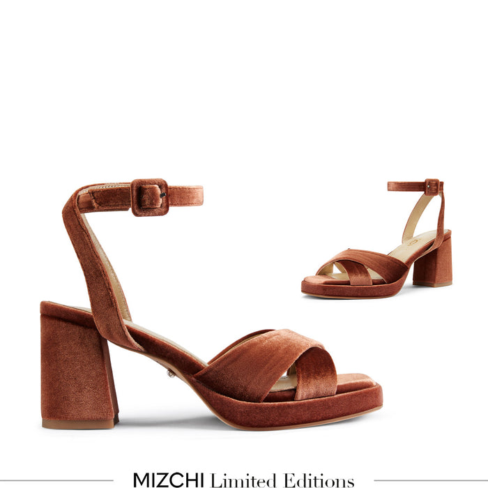 LUIZA VELVET - beige platform sandals