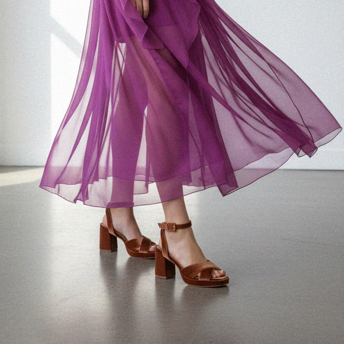 LUIZA VELVET - beige platform sandals
