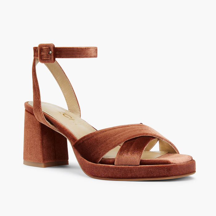 LUIZA VELVET - beige platform sandals