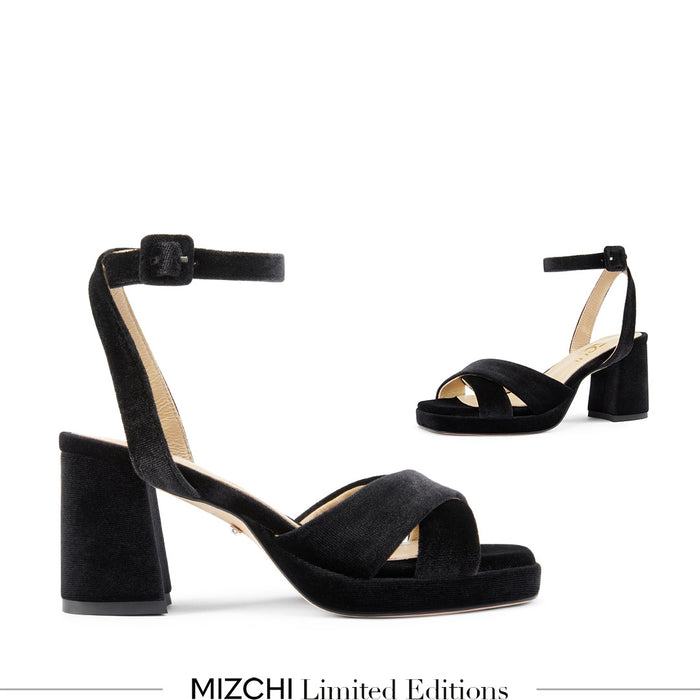 LUIZA VELVET - black platform sandals