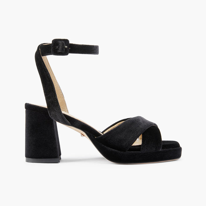 LUIZA VELVET - black platform sandals