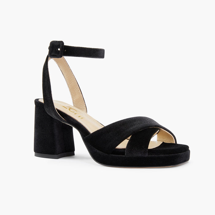 LUIZA VELVET - black platform sandals