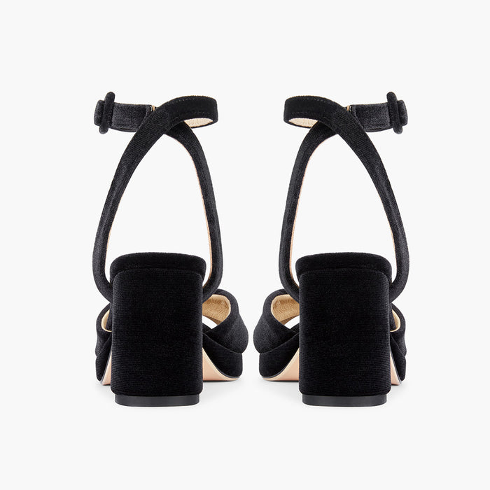 LUIZA VELVET - black platform sandals