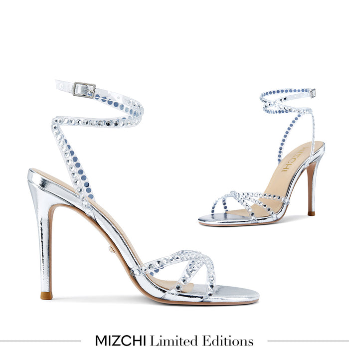 MADDY SILVER  - diamond decor heels