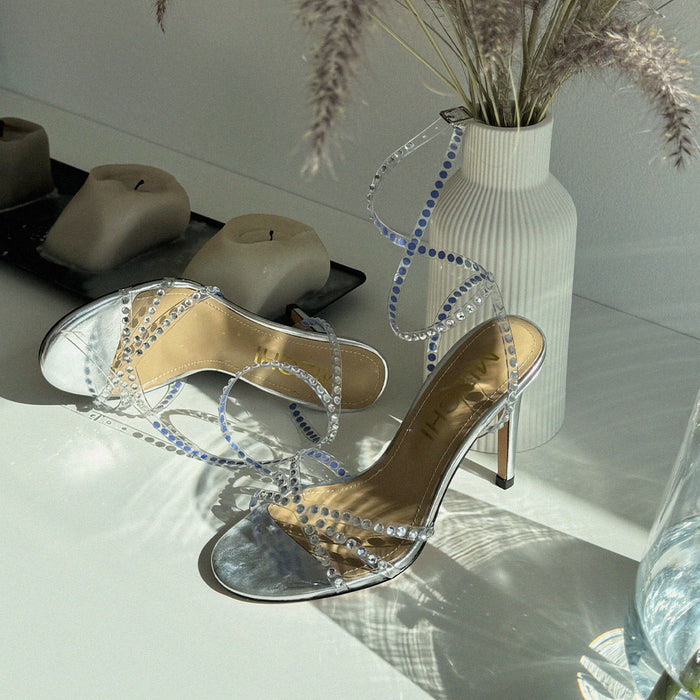 MADDY SILVER  - diamond decor heels