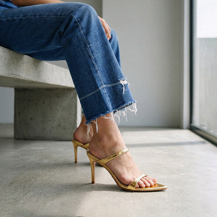Maelis - Gold Leather Strap Mules