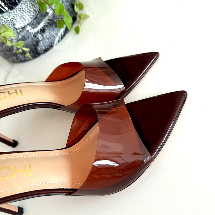 Marisol - Brown PVC Pointed-toe Mules