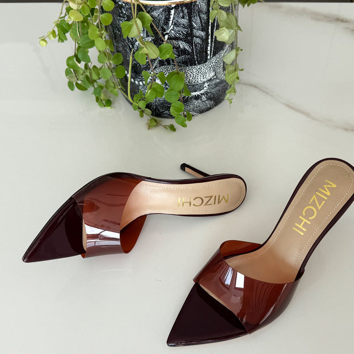 Marisol - Brown PVC Pointed-toe Mules