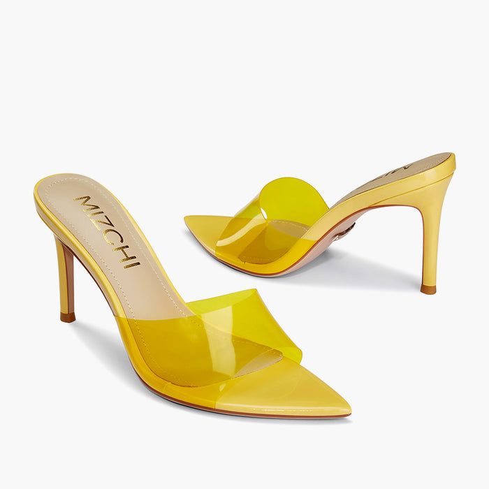 Marisol - Yellow PVC Pointed-toe Mules