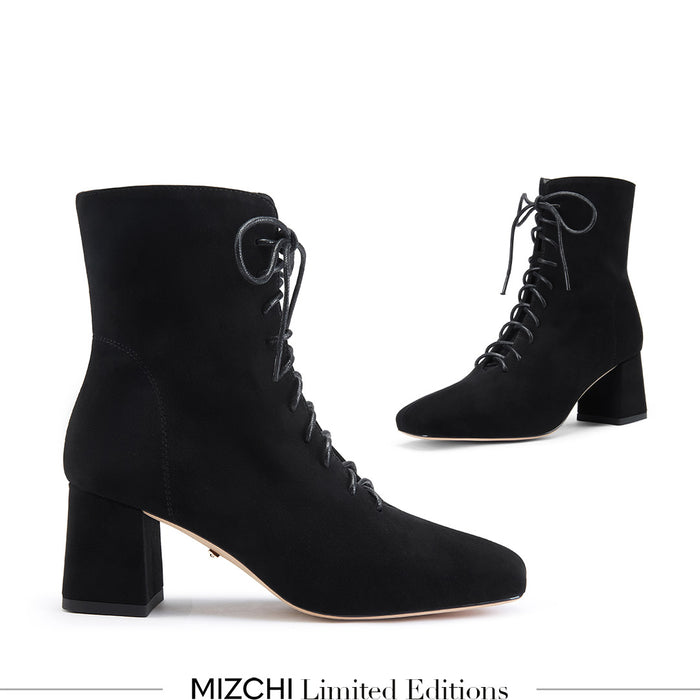MILO BLACK- suede lace up bootie