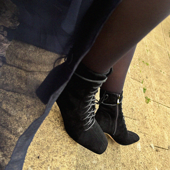 MILO BLACK- suede lace up bootie