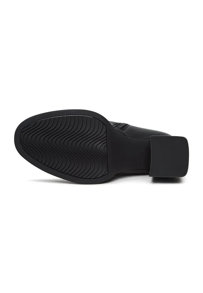 A trendy pair of black zipper heel boots, the epitome of modern fashion footwear - the Thrud boots.