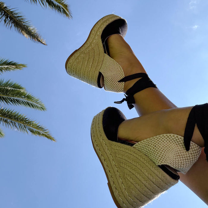 Monaco 10 - Black Wedge Espadrilles