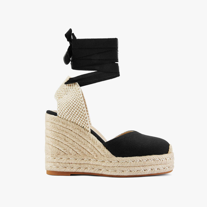 Monaco 10 - Black Wedge Espadrilles