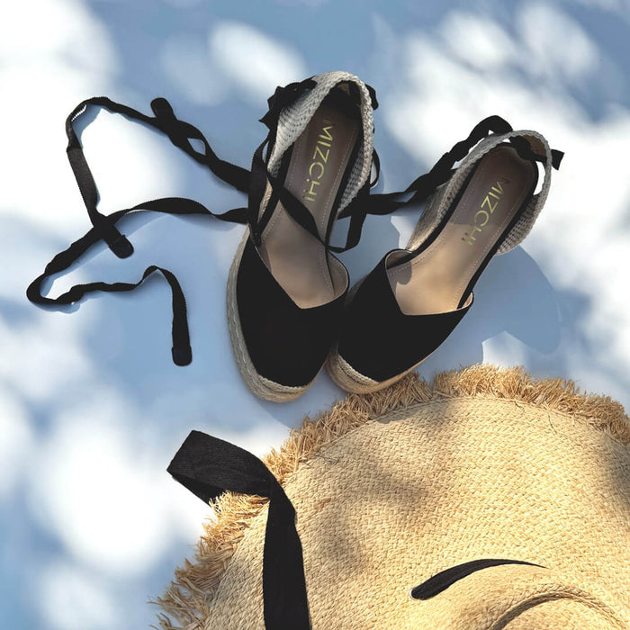 Monaco 10 - Black Wedge Espadrilles