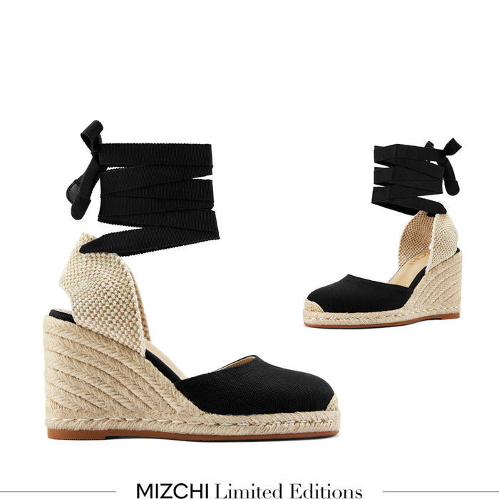 Monaco 8 - Black Wedge Espadrilles