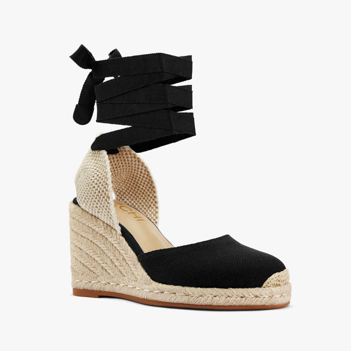 Monaco 8 - Black Wedge Espadrilles