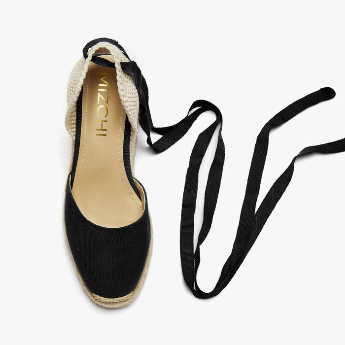 Monaco 8 - Black Wedge Espadrilles