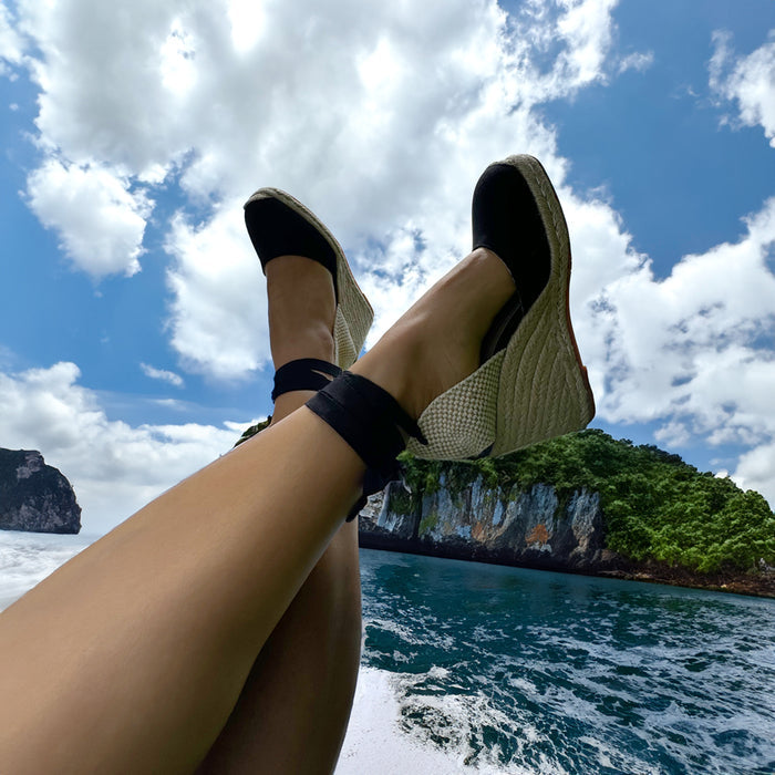 Monaco 8 - Black Wedge Espadrilles