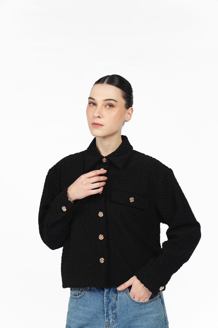 Monogram Luna Knit Crop Jacket - Black