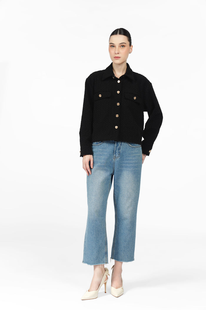 Monogram Luna Knit Crop Jacket - Black