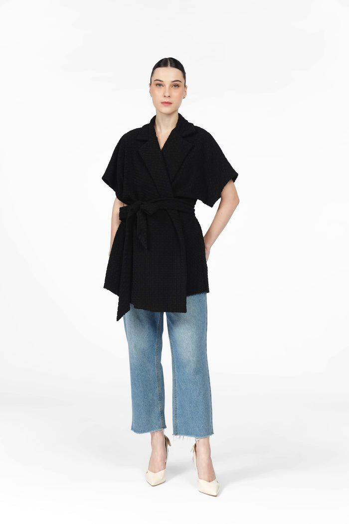 monogram luna knit outer in black by buttonscarves overview look