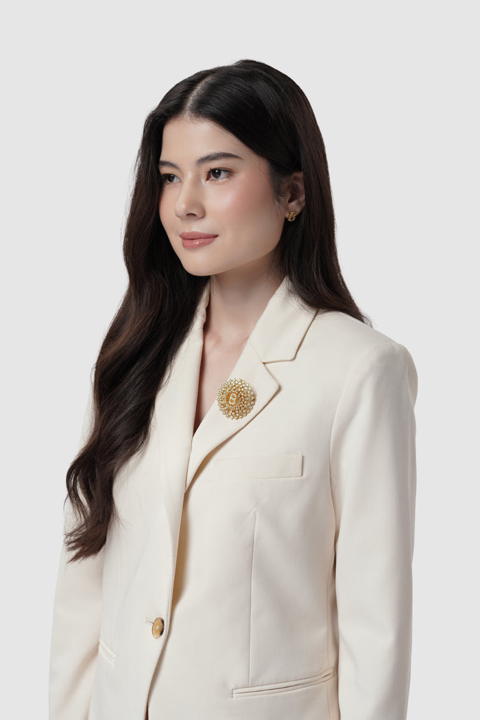 noura brooch in gold by buttonscarves on blazer